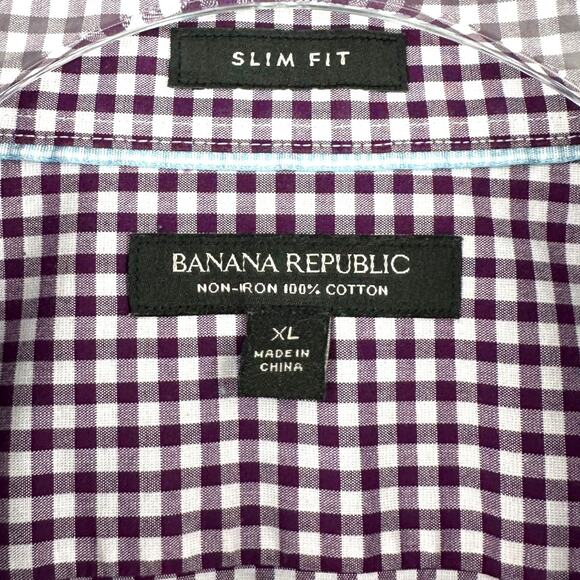 Banana Republic Purple Checkered Pattern Long Sleeves Button Down Shirt XL - Picture 3 of 6